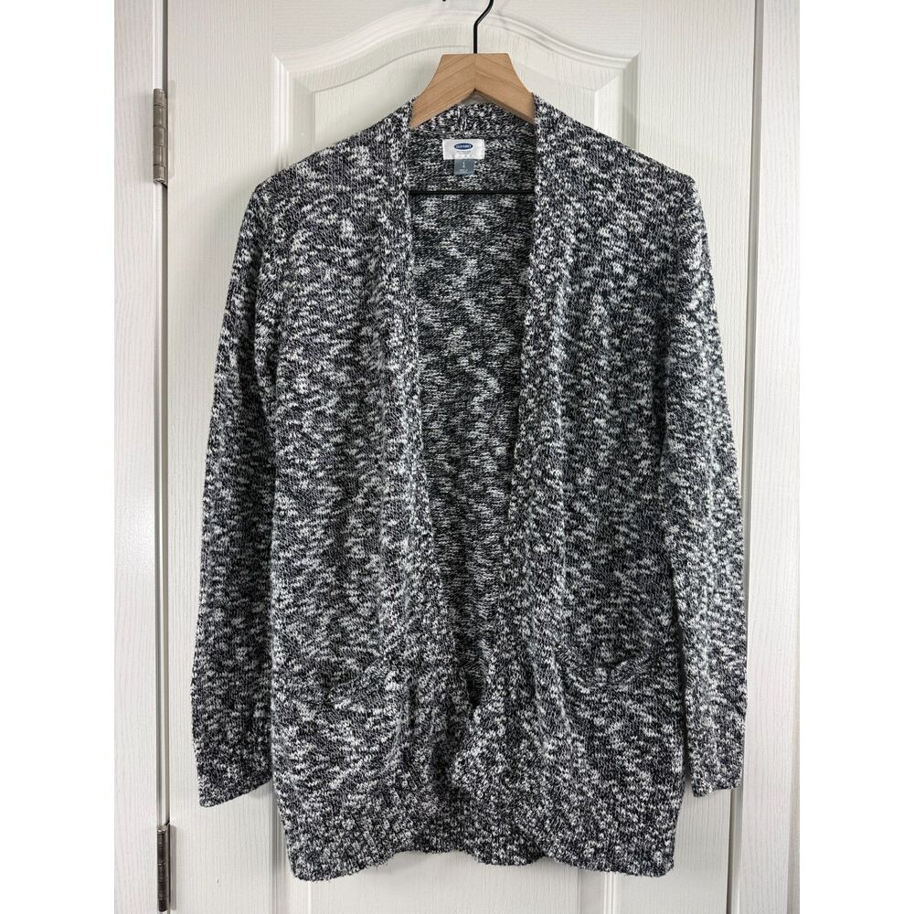 Old Navy Women’s Marled Open Front Cardigan Black White Size Large 100% Cotton